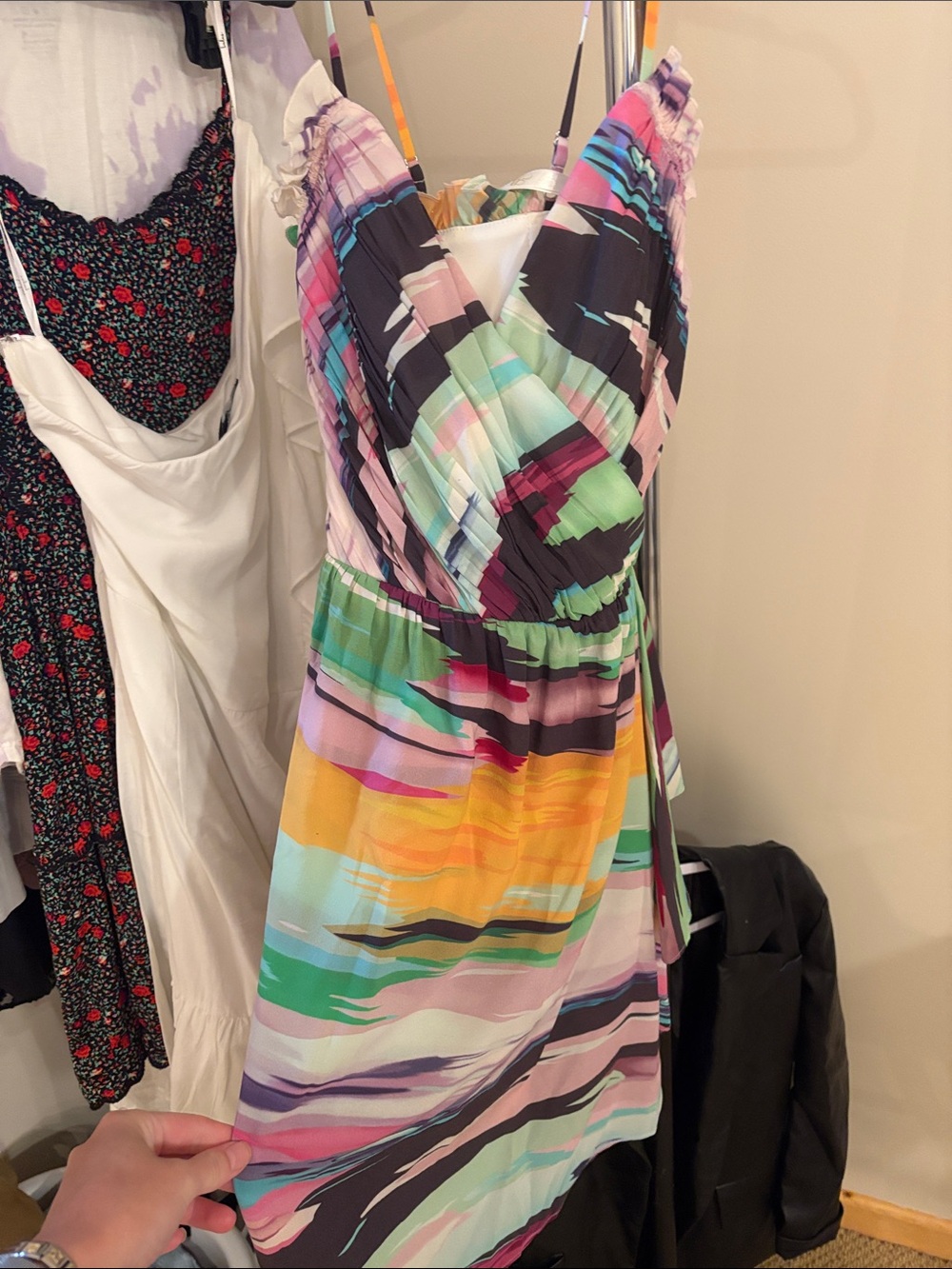 Bright Multicolor Abstract Wrap Mini Dress - Sleeveless